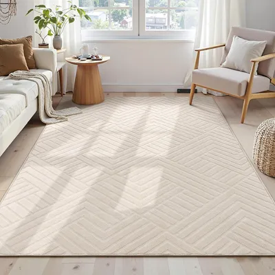 Productafbeelding van Woonkamertapijt 120 x 160 cm, geometrisch, fluffy, antislip, zacht, voor slaapkamer, crème