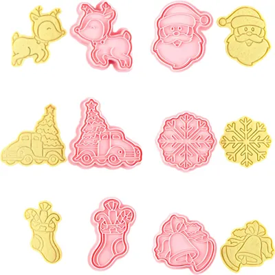 Produktbild von CANDeal Weihnachts-3D-Keksformen, Kunststoff-Keksausstecher, Backform, Geschnitzt, Keksschneider, Prägeform, Kekspressen, Stempel, Weihnachtsmann-Glocke, Keksform Für Kekse, DIY, Handgefertigte Kekse