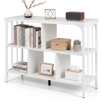 Produktbild von COSTWAY 2 in 1 Bücherregal Konsonlentisch 3 Ebenen, Standregal mit 5 offenen Fächern & Stahlrahmen bis 150 kg, Aufbewahrungsregal 109x34x76 cm, Weiß