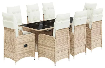 Imagen del producto de vidaXL Juego de jardín de 9 piezas estilo bistró con cojines, color beige, tejido tipo ratán