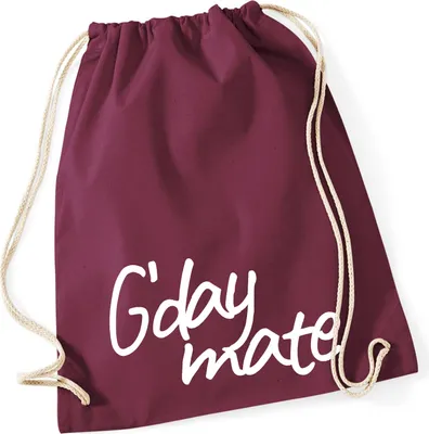 Produktbild von Huuraa Turnbeutel G`day mate Spruch 12 Liter Burgundy Baumwolle Rucksack Geschenkidee