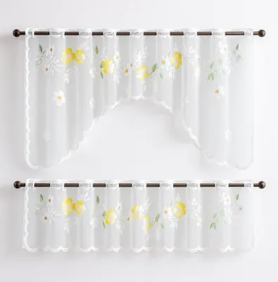 Produktbild von Bistro Bogen Scheibengardine 2340 Set 2 tlg. weiß Gardine Panneau Blume Küche