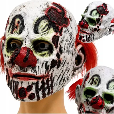 Produktbild von Horror Clown Maske Halloween Latex Blutige Gruselmaske Rote Haare Kostüm