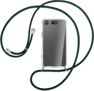 Produktbild von Handykette Backcover-Schutzhülle mit Band (Metall silberfarben) für Sony Xperia XZ1 Compact - dunkelgrün