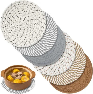 Productafbeelding van Set van 6 hittebestendige placemats, katoen, Ø 18 cm, geschikt voor keuken en eettafel
