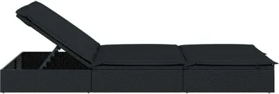 Image de The Living Store Chaise longue pour 2 personnes avec revêtement Noir Poly Rattan