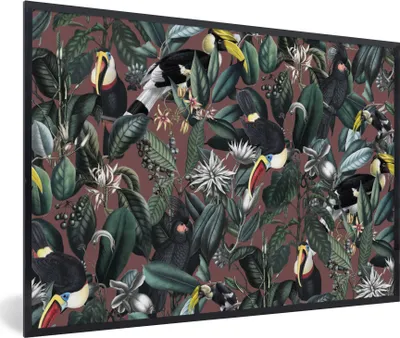 Produktbild von MuchoWow® MuchoWow® Gerahmtes Poster Blumen - Vögel - Blätter 60x40 cm - Poster mit zchwarzem Bilderrahmen - Printing - Wanddeko Schlafzimmer