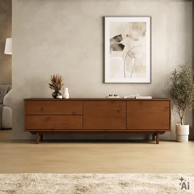 Produktbild von Lowboard LITA 170 cm aus Massivholz, für TV bis zu 60 Zoll - Eiche Finish