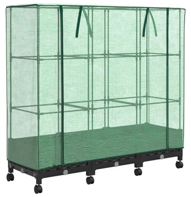 Image de vidaXL Jardinière avec couvercle de serre et roulettes, lot de 3, PP