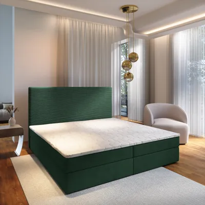 Produktbild von Masseno Boxspringbett GIARRO 180x200 cm Komplett-Set mit Bonell Matratze und Topper, Polsterbett mit Bettkästen -Grün, POSO 14 + KRONOS 14