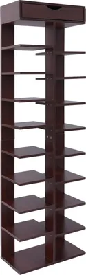 Image de Étagère à chaussures - Rangement à chaussures indépendant - 10 niveaux - 18 compartiments - Panneau aggloméré et MDF - Pour couloir/entrée - Marron