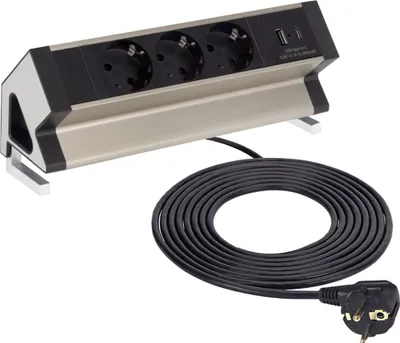 Produktbild von DesignLight Mehrfachsteckdose DESK BOX Edelstahl gebürstet mit USB A und C / Tischsteckdose