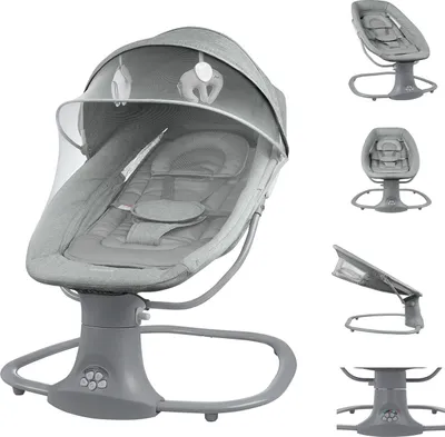 Produktbild von Kikkaboo Babywippe Winks 2 in 1 Stuhl, Moskitonetz, ​Timer, Musik, Fernbedienung grau