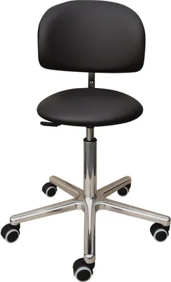 Produktbild von Drehhocker Indianapolis mit Rückenlehne | Sitzhöhe 46-59cm | Ø 61cm | Tragfähigkeit 110kg | Kunstleder-Sitz | Aluminium-Fußkreuz mit Rollen | Pilz Schwarz