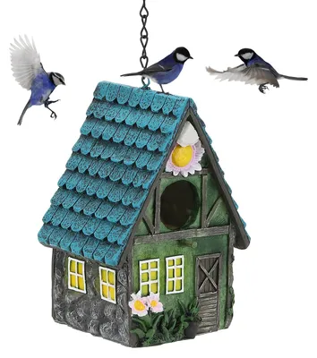 Vogelhaus aus Harz mit Kette, bunt, 14,5x12,5x21 cm