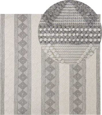 Zdjęcie produktu dla BELIANI Dywan beżowo-szary wełna poliester 200 x 200 cm ręcznie tkany geometryczny wzór w stylu boho do salonu sypialni
