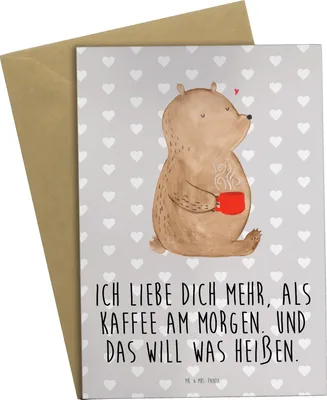 Produktbild von Mr. & Mrs. Panda valentinstagskarte Bär Morgenkaffee - Grau Pastell - Geschenk, für Frauen, osterkarte, osterkarten, einladungskarten, Valentinstag, Partner, Freundin