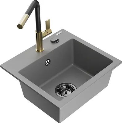 Produktbild von Mexen Milo 1-Becken-Granitspüle mit Mischbatterie Flora, Grau - 6505-71-670401-57-B