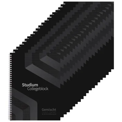 Image de Bloc-notes universitaire DUO - 20 pièces - quadrillé et ligné - noir - DIN A4 - 80 feuilles - 2 en 1 - papier volumineux 80 g - perforé