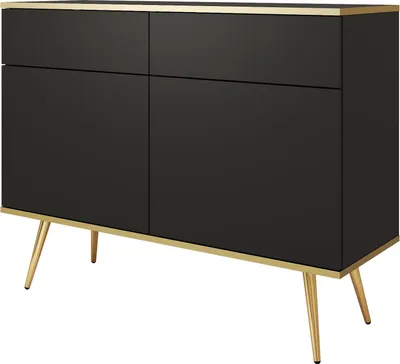 Obrázek produktu pro Komoda Banff KSZ107 - černá - zlaté nohy - 2 zásuvky - šířka 107 cm, výška 85 cm, hloubka 39 cm