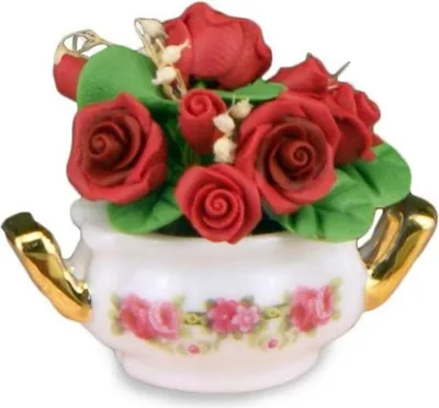 Produktbild von Rotes Rosengesteck Miniatur aus Porzellan für Puppenhaus