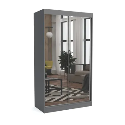 Produktbild von Brent - Kleiderschrank mit Spiegel Dave, Schlafzimmerschrank mit 1 Kleiderstange und Einlegeböden für Kleidung, 100x215x60 cm, Grau