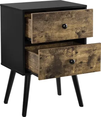 Produktbild von In And OutdoorMatch Nachttisch Retta - Mit 2 Schubladen - 60x40x29,5 cm - Holzfarben und Schwarz - Modernes Design