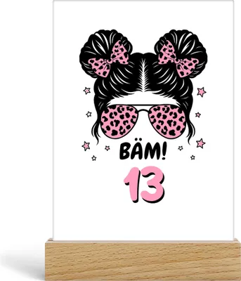 Produktbild von Bäm 13 Geburtstag Acrylaufsteller Mädchen Geschenk Teenager Kindergeburtstag Partydeko Überraschung cooles Motiv originelle Idee