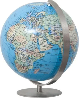 Immagine prodotto di COLUMBUS DUO: Mini globo, con finitura opaca, a tema politico, non illuminato, diametro 12 cm, base e meridiano in acciaio inossidabile, compatibile con TING, TING: informazioni su popolazione e capitali