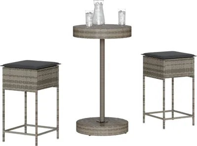 Produktbild von Möbel 3-tlg. Gartenbar-Set mit Kissen Grau Poly Rattan - Gartenmöbelgarnituren 3261442