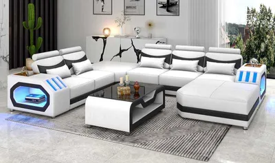 Image de Canapé Moderne XXL En U Grand D’Angle En Cuir Blanc Synthétique