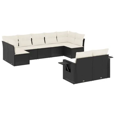 Produktbild von vidaXL 9-tlg. Garten-Sofagarnitur mit Kissen Schwarz Poly Rattan