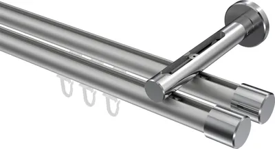 Produktbild von Interdeco Innenlaufstange / Gardinenstange mit Innenlauf Silbergrau / Chrom, Typ Siteno Santo (Kappe), 20 mm Ø 2-läufig, 100 cm