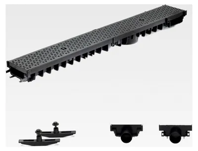 Produktbild von 1m Entwässerungsrinne Terrassenrinne Stegrost Kunststoff komplett SET, System A15 70mm, Schwarz Decor