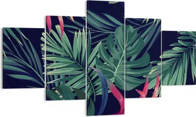 Produktbild von Bild auf Leinwand - Leinwandbild - 5 Teile - Exotisch Blumen Blätter - 125x70cm - Wand Bild - Wanddeko - Wandbilder - Leinwanddruck - Bilder - Wanddekoration - Leinwand bilder - EA125x70-4308