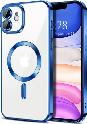 Image de Coque transparente magnétique pour iPhone 11, compatible MagSafe, coque de protection galvanisée avec protection de l'appareil photo Bleu