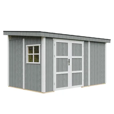Zdjęcie produktu dla Wysokiej jakości szopa ogrodowa 8,68 m² - H231x248x412 cm - Bez podłogi i ściany bocznej - Timbela M939B-CAVERN STEEL