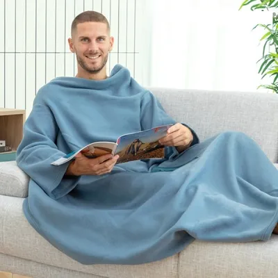 Produktbild von GKA Ärmeldecke mit Tasche petrol Decke Kuscheldecke Wohndecke kuschlig weich Decke mit Ärmeln