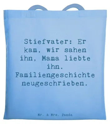 Produktbild von Mr. & Mrs. Panda Shopping Tasche Spruch Stiefvater Liebe - Sky Blue - Geschenk, handgemacht, Tragetasche, Familie Verwandte, Jutebeutel, Stiefkinder, Lächeln, Tote Bag
