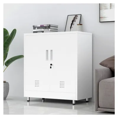 Produktbild von Aktenschrank Büroschrank Lagerschrank Metallschrank, abschließbar Mehrzweckschrank kleiner Schrank Buffetschrank Flurschrank (Weiß)