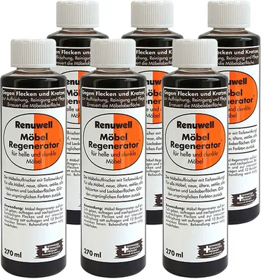 Produktbild von Renuwell Möbel-Regenerator Spar-Set 6 x 270 ml für Holz & Lackoberflächen – Reinigt, pflegt & schützt, entfernt Flecken & Kratzer, ohne Silikonöle und Schichtenbildung, seit über 40 Jahren bewährt.