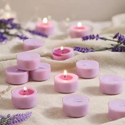 Produktbild von Duftende Teelichter Lavendel-Dämmerung, 48 Stück, violette Duftkerzen aus 100 % Palmenwachs, 6 Stunden Brenndauer, für Aromatherapie, Entspannung, Spa, Yoga und Heimdekoration
