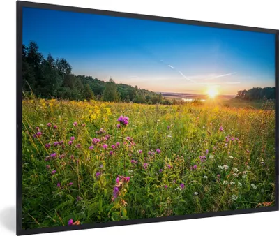 Produktbild von MuchoWow® Gerahmtes Poster Sonne - Gras - Blumen 60x40 cm - Poster mit Schwarzem Bilderrahmen Wandposter Rahmen Foto Bilder - Printing - Wanddeko Schlafzimmer