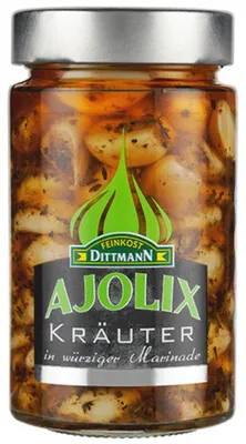 Immagine prodotto di Delicatessen Dittmann Ajolix Erbe Spicchi d'Aglio Marinati 230g