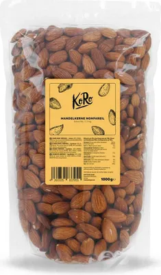 A clear, well-lit image of a bag of almonds against a white background.