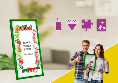 Obrázok produktu pre MG Design, zelený rám na obrázky, 35 x 80 cm – vyrobený z prírodného dreva s akrylsklom, určený na zavesenie aj na postavenie, vhodný na fotografie, plagáty a puzzle
