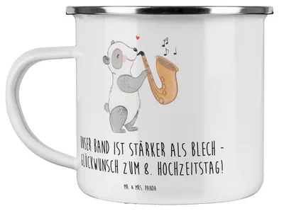 Produktbild von Mr. & Mrs. Panda Pott 8. Hochzeitstag Blechhochzeit - Transparent - Geschenk, becher emaille, Heiraten, Teetasse, Beständigkeit, Kaffeepott, Geschenke, Stärke, Tasse