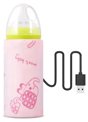 Obrázok produktu pre Ohrievač detských fľašiek, nabíjanie cez USB, 42 °C, udržiavanie teploty, mäkký ohrievač na kŕmenie s flísom, ružový
