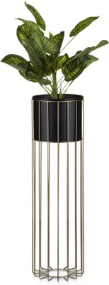 Produktbild von HowHomely Modern Pflanzenständer mit Topf, Blumenhocker aus Metall Schwarz 70 cm Höhe - Blumenständer für das Haus