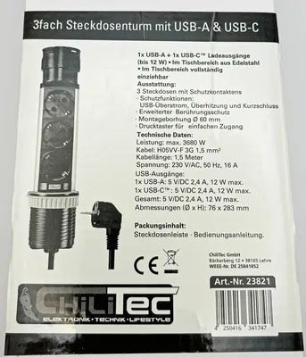 Produktbild von Schreibtisch-Einbausteckdose, rund Mini